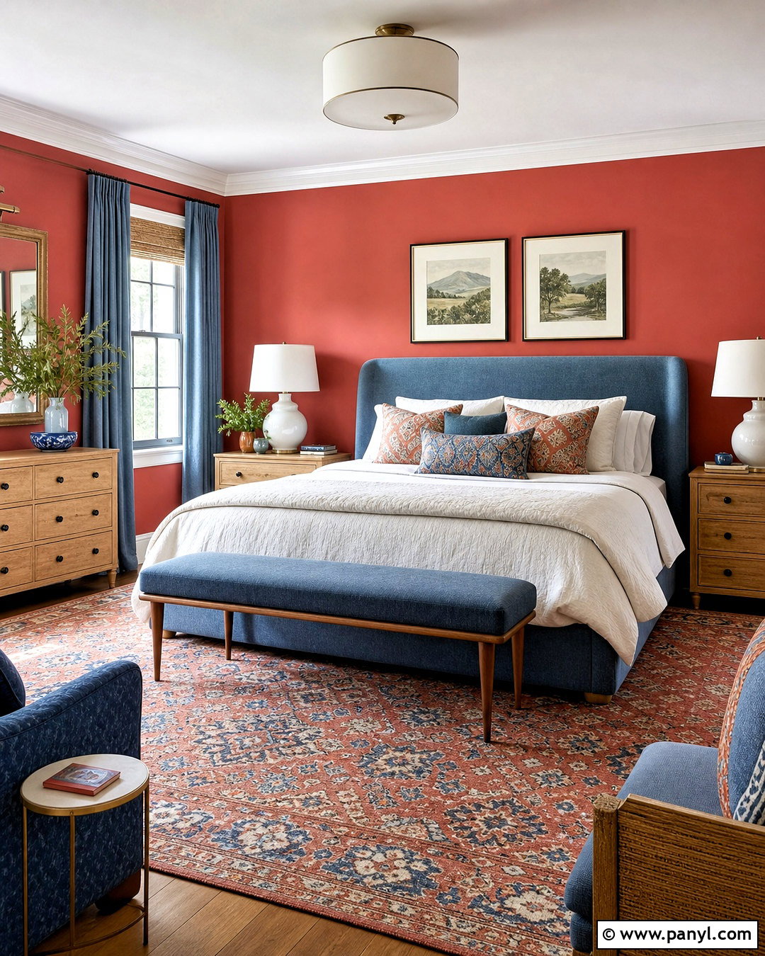 Red Wall Bedroom With Blue Accents - 20 red wall bedroom ideas