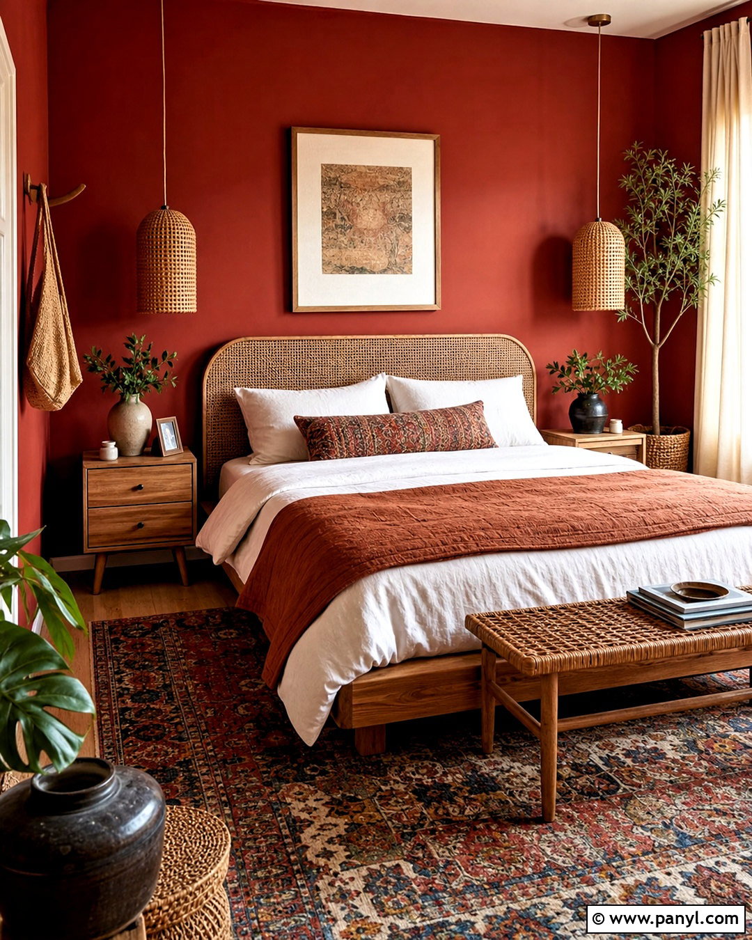 Red Wall Bedroom With Boho Decor - 20 red wall bedroom ideas