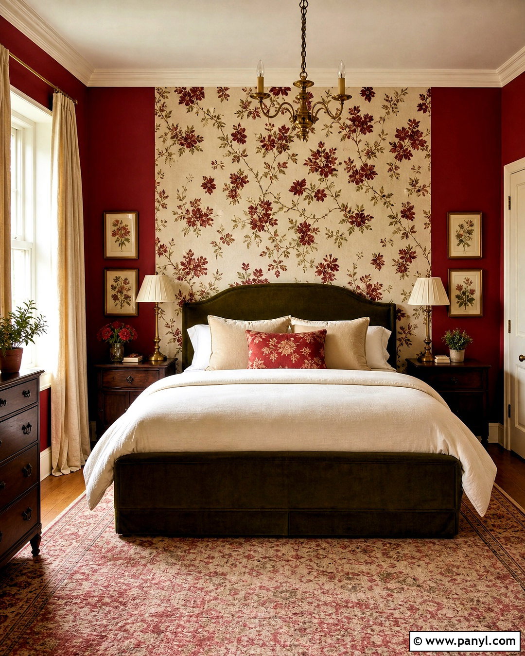 Red Wall Bedroom With Floral Wallpaper - 20 red wall bedroom ideas