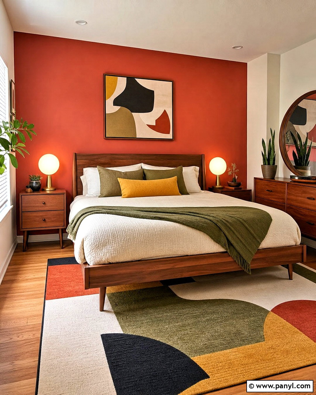 Red Wall Bedroom With Midcentury Furniture - 20 red wall bedroom ideas