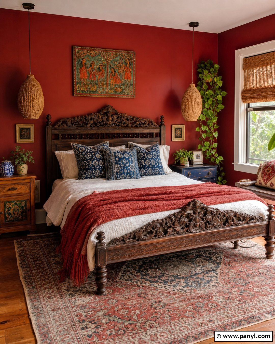 Red Wall Bohemian Bedroom - 20 Red Wall Vintage Style Ideas