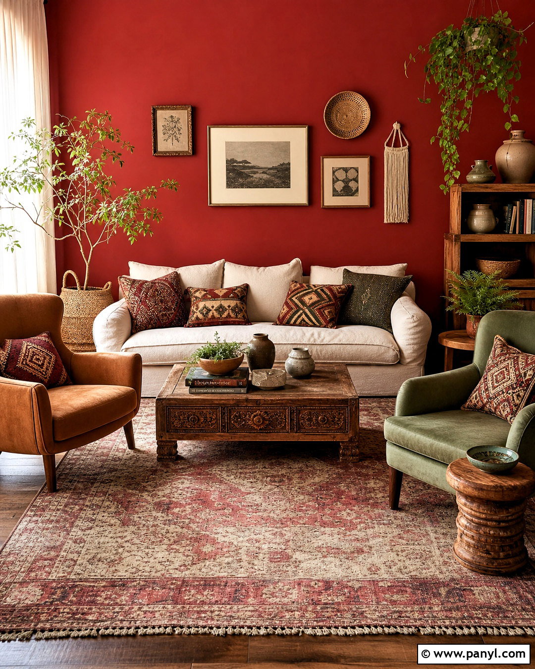 Red Wall Boho Living Room - 20 red wall living room ideas