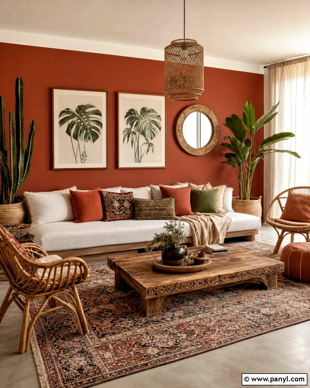 Red Wall Boho Living Room - 20 red wall decor ideas