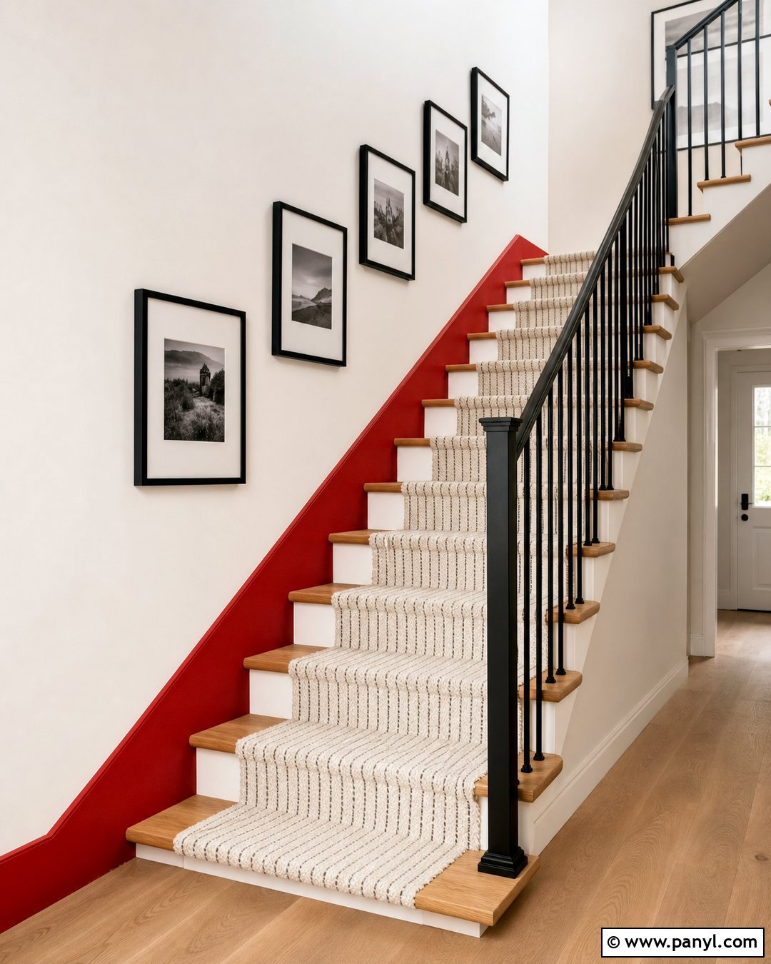 Red Wall Border Along the Staircase - 20 Red Wall Border Ideas