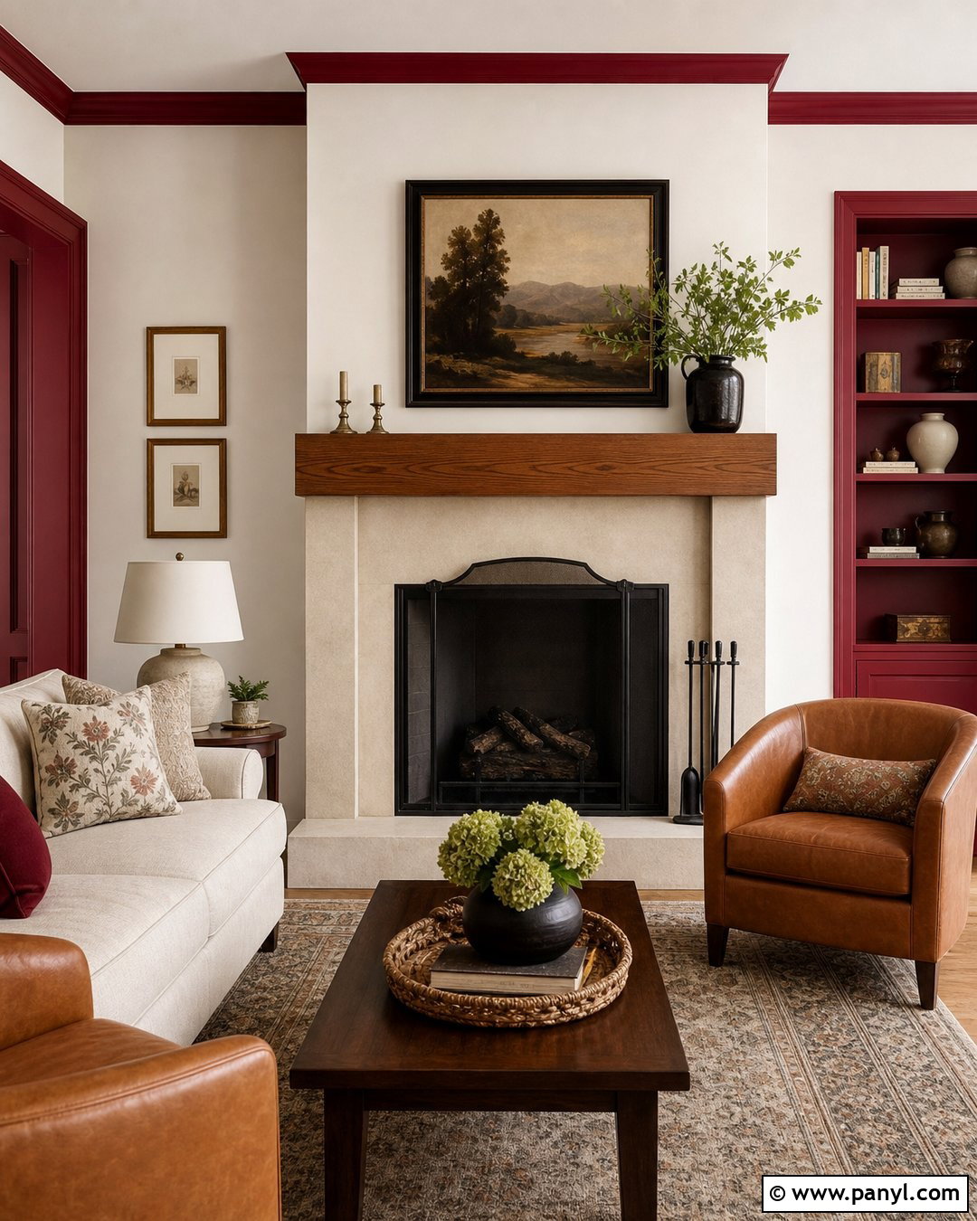 Red Wall Border Around a Fireplace - 20 Red Wall Border Ideas
