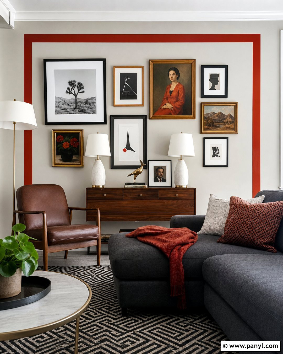 Red Wall Border Around a Gallery Wall - 20 Red Wall Border Ideas