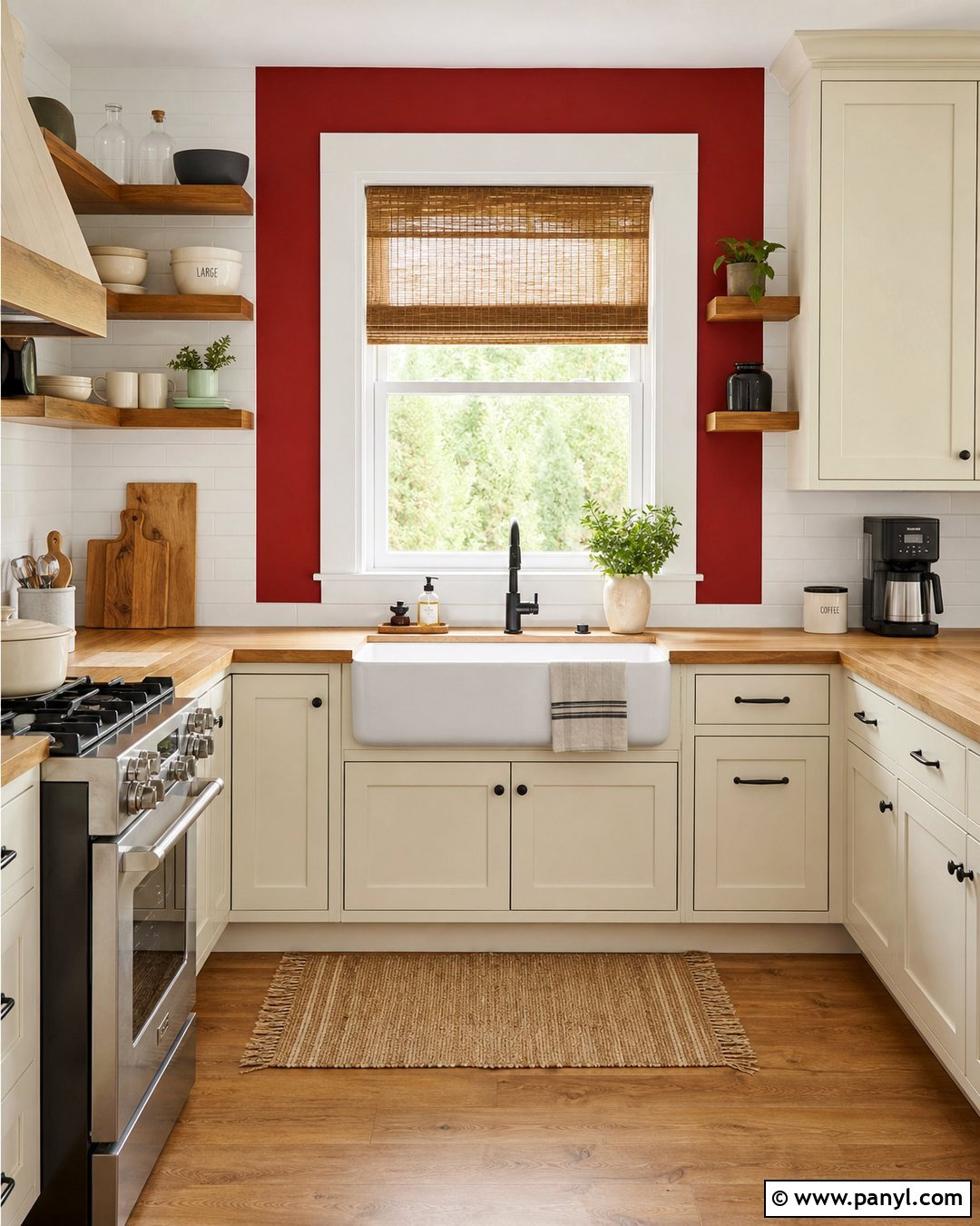Red Wall Border Around a Kitchen Window - 20 Red Wall Border Ideas