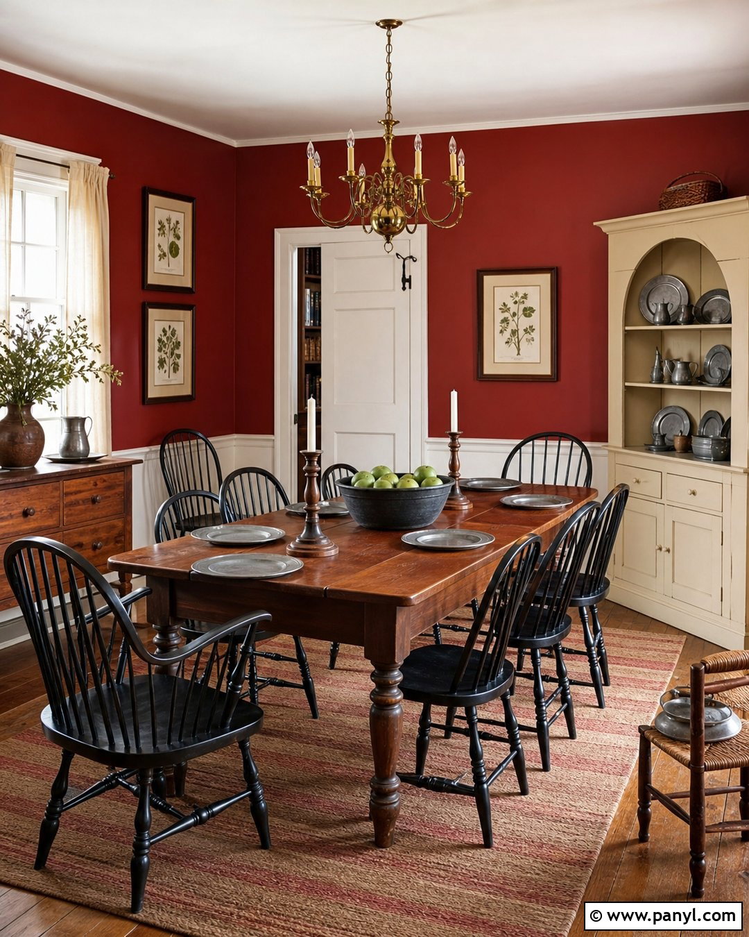 Red Wall Colonial Dining Room - 20 Red Wall Vintage Style Ideas