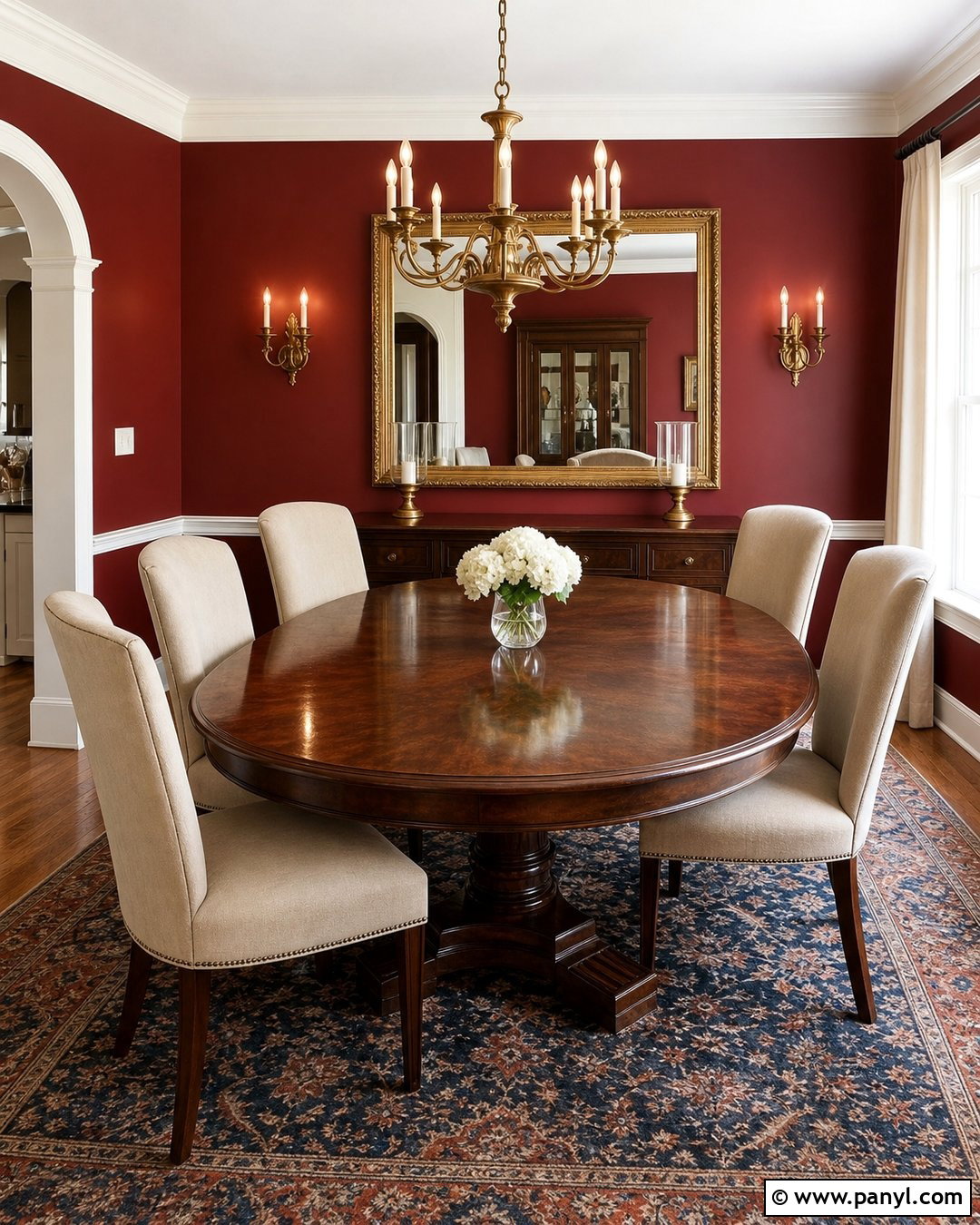Red Wall Dining Room With Dark Wood - 25 Red Wall Interior Ideas