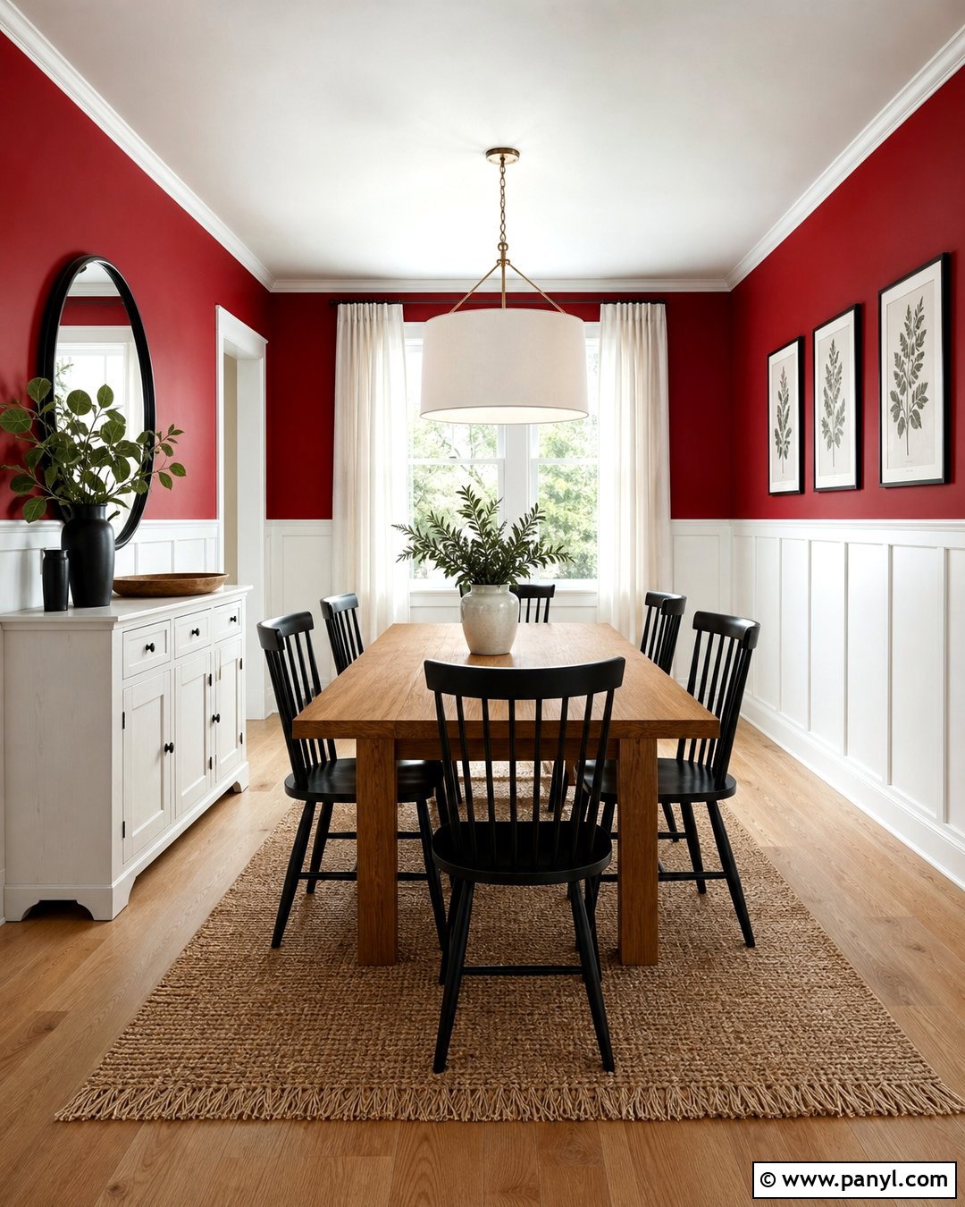 Red Wall Dining Room With White Trim - 25 Red Wall Interior Ideas
