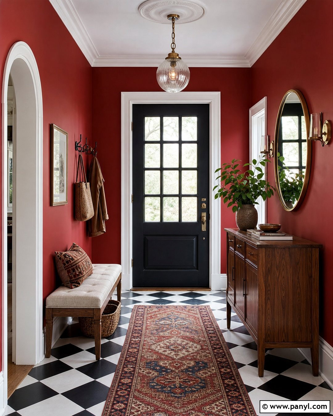 Red Wall Entryway - 20 Red Wall Home Interior Ideas