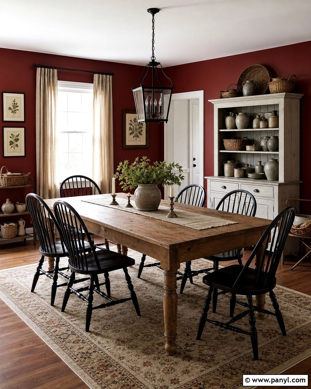Red Wall Farmhouse Dining Room - 20 Red Wall Vintage Style Ideas