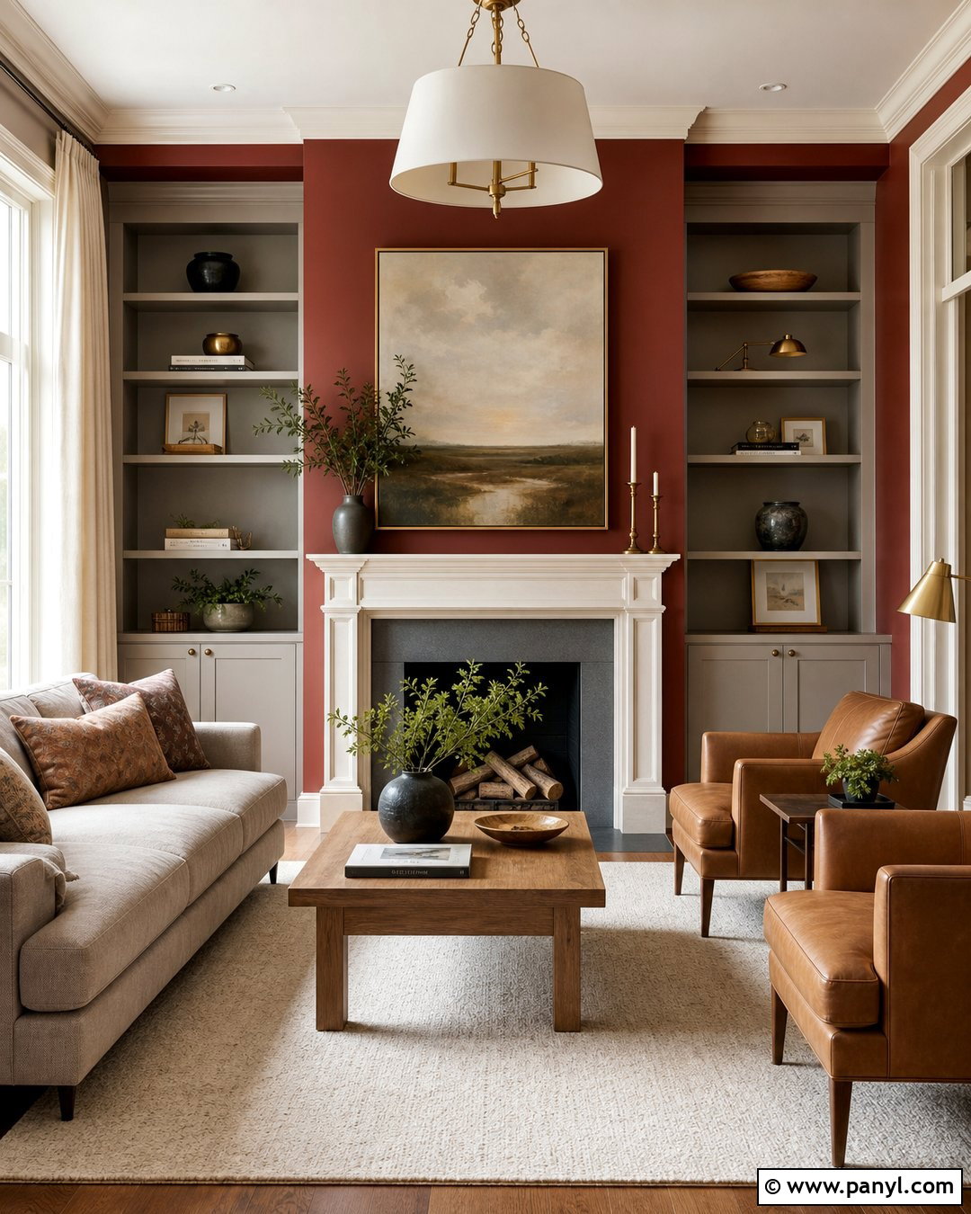 Red Wall Fireplace Living Room - 20 Red Wall Home Interior Ideas