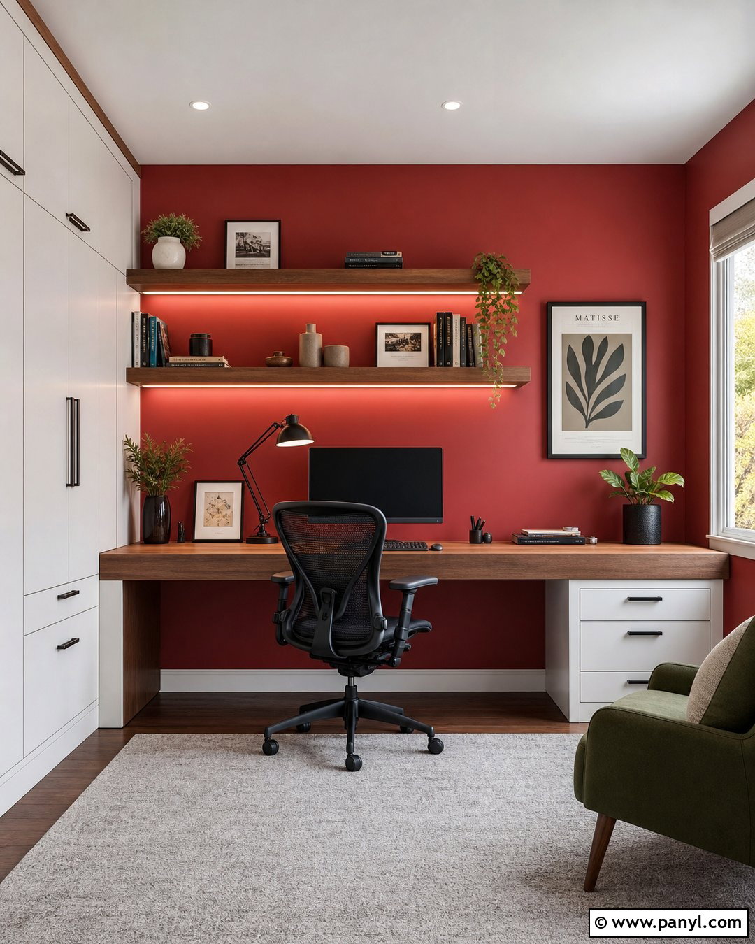 Red Wall Home Office - 20 Red Wall Home Interior Ideas