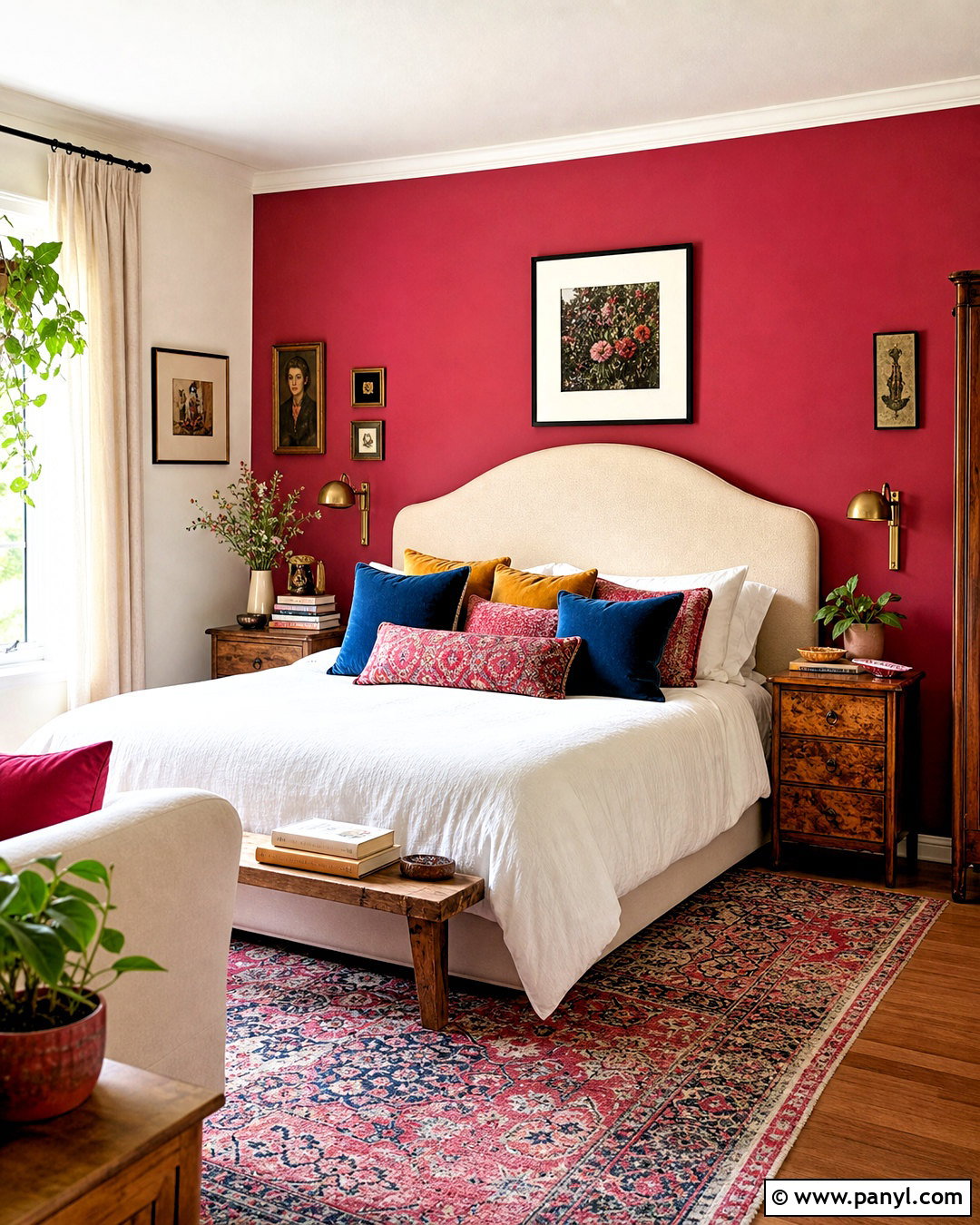 Red Wall In Eclectic Bedroom - 20 red wall design ideas