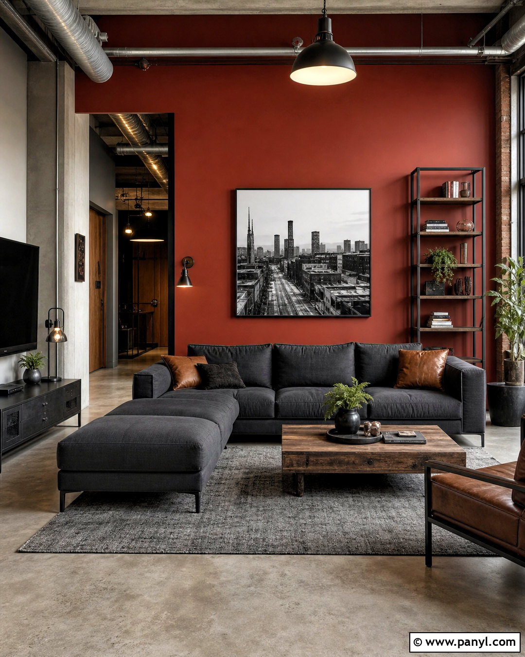 Red Wall Industrial Living Room - 20 red wall living room ideas