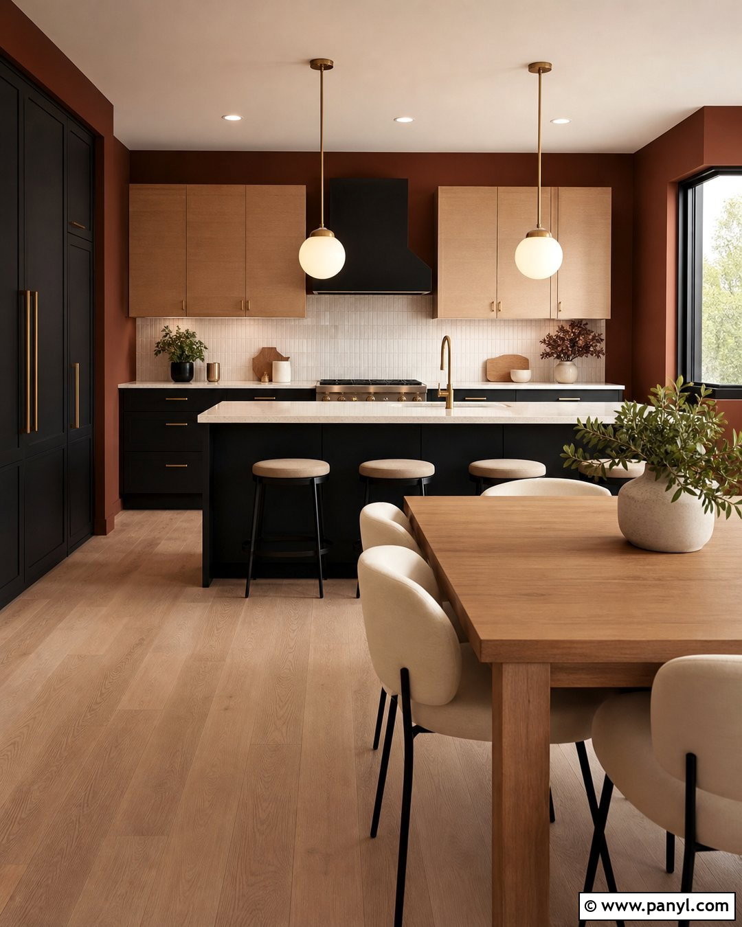 Red Wall Kitchen With Black Cabinets - 25 Red Wall Interior Ideas