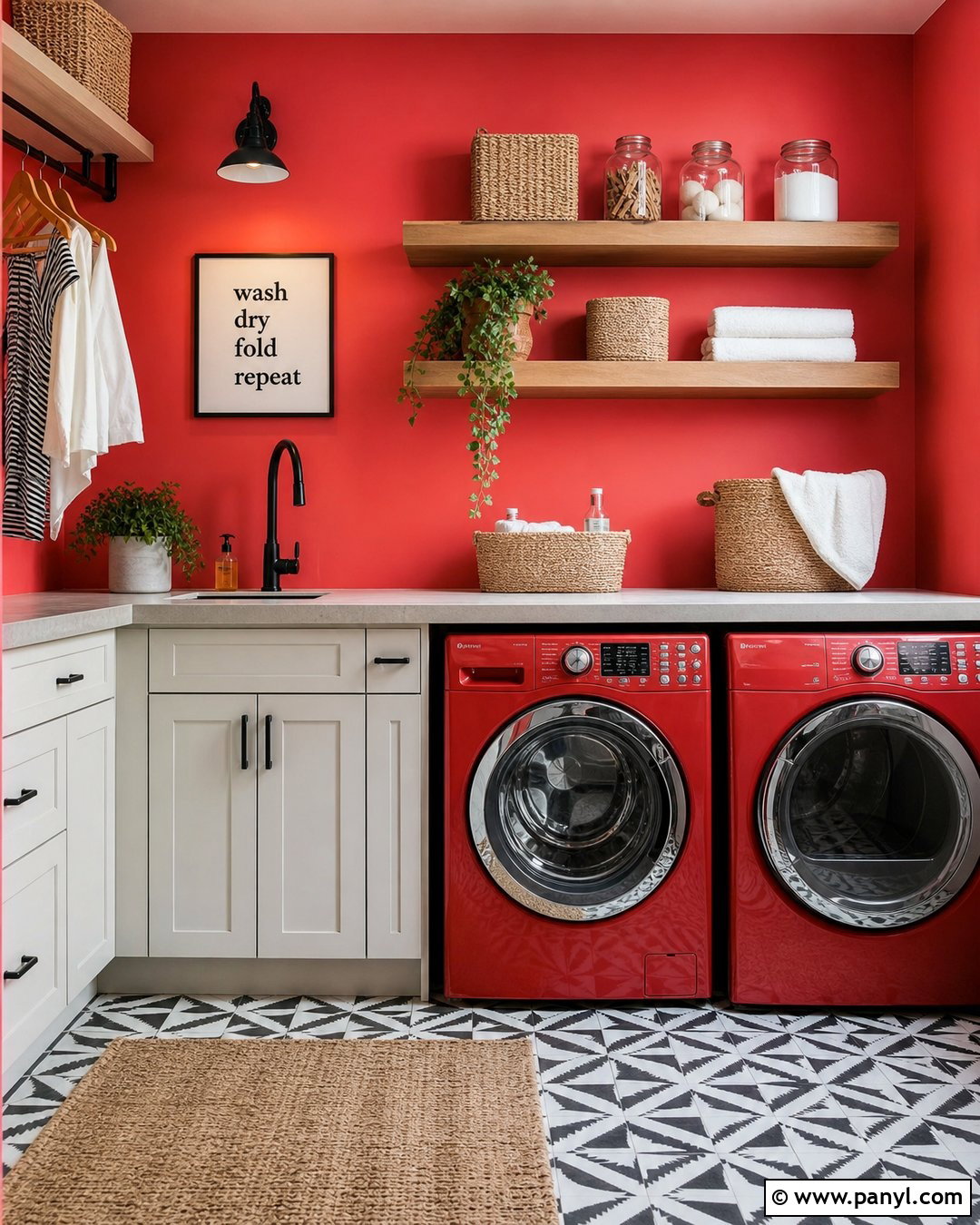 Red Wall Laundry Room - 20 Red Wall Home Interior Ideas