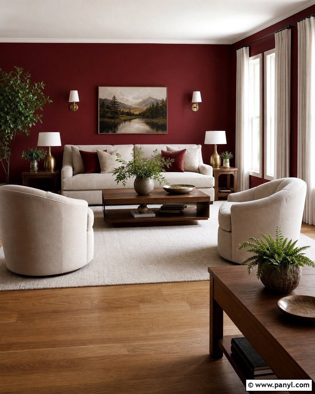 Red Wall Living Room With Cream Furniture - 25 Red Wall Interior Ideas