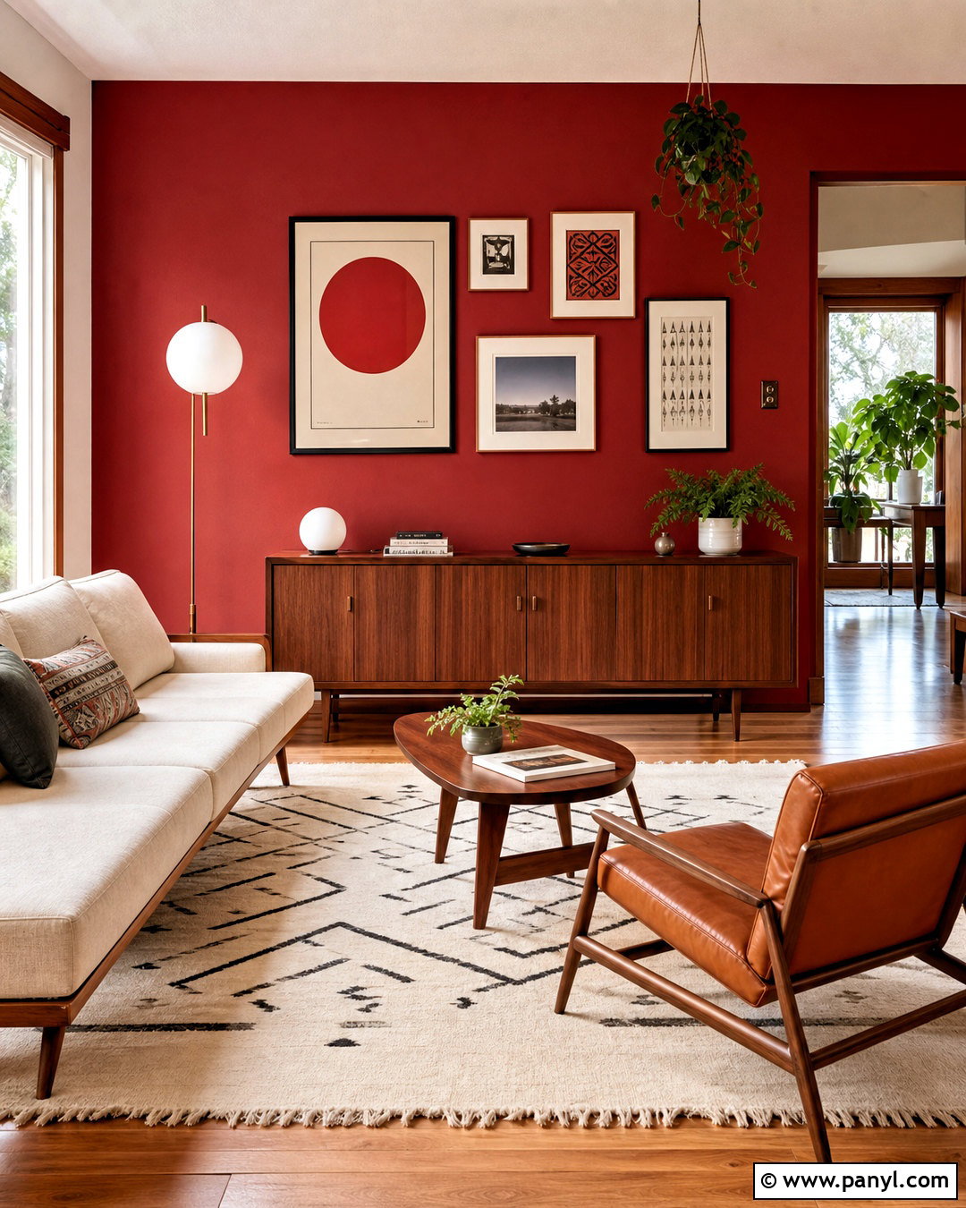 Red Wall Midcentury Living Room - 20 red wall decor ideas