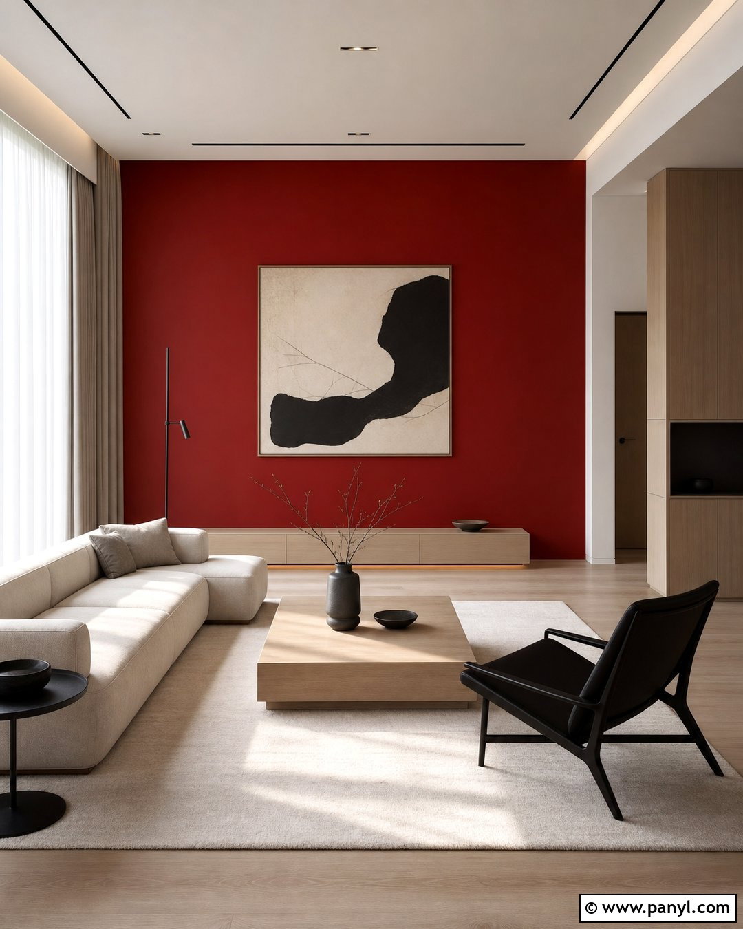 Red Wall Modern Minimalist Interior - 25 Red Wall Interior Ideas