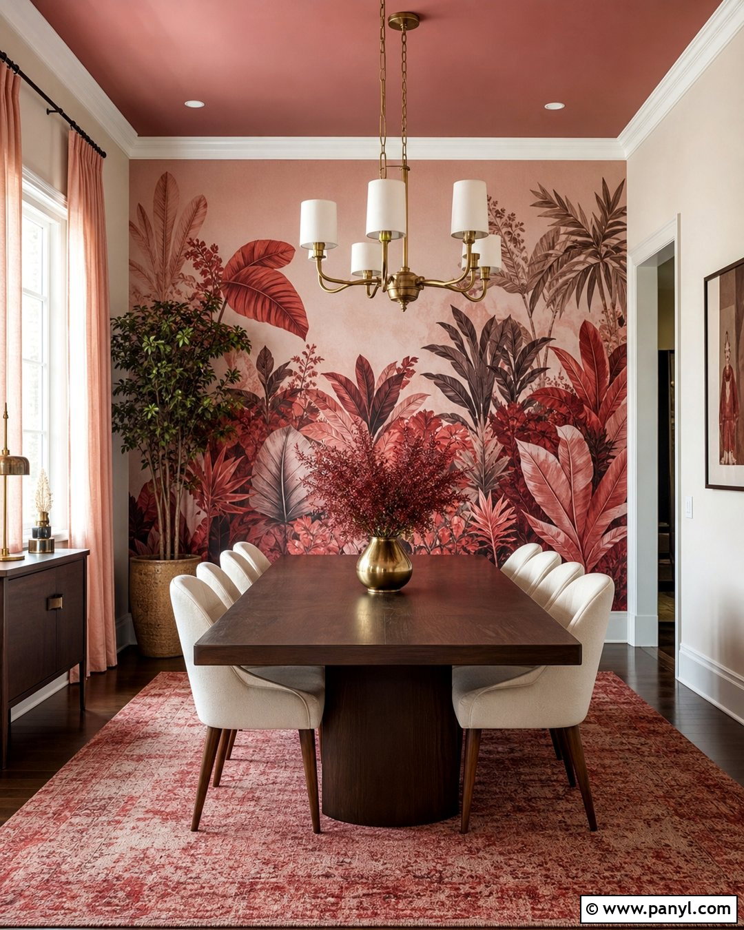 Red Wall Mural With Pink Ceiling - 25 Pink And Red Wall Ideas