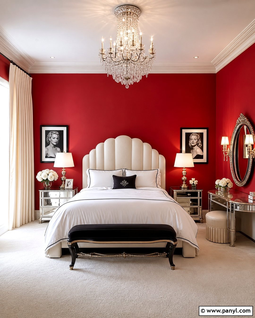 Red Wall Old Hollywood Bedroom - 20 Red Wall Vintage Style Ideas