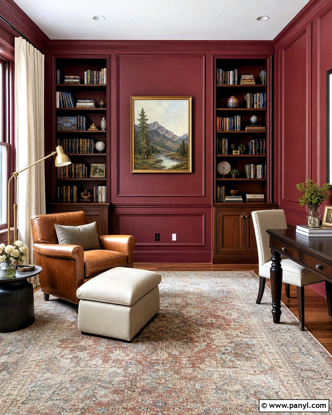 Red Wall Paneling In A Home Library - 20 red wall decor ideas