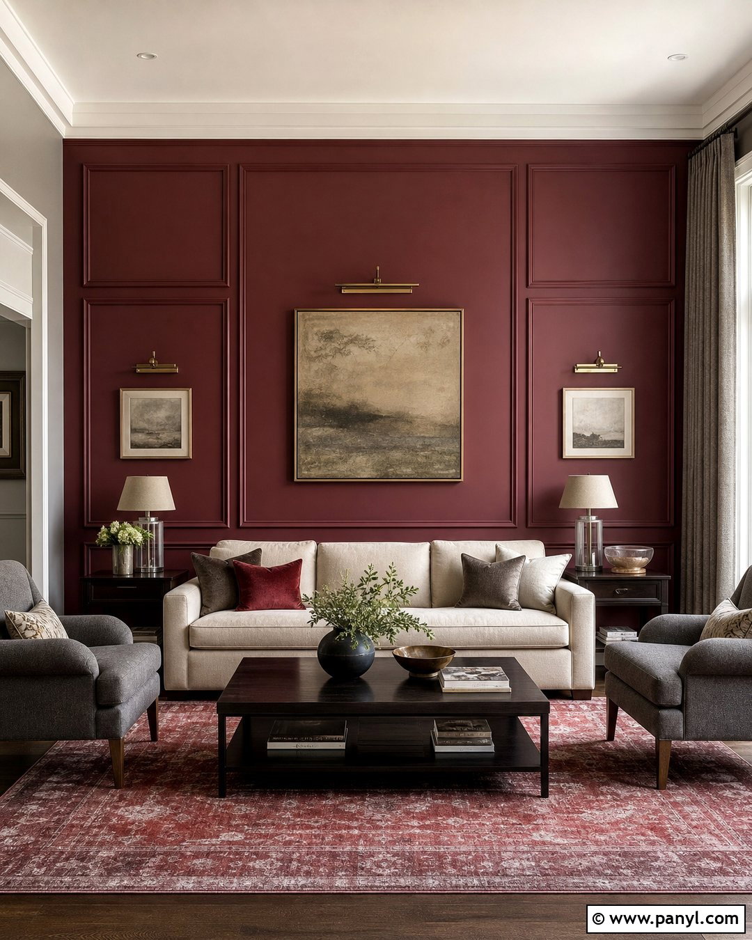 Red Wall Paneling With Soft Grey Walls - 20 Red And Grey Walls