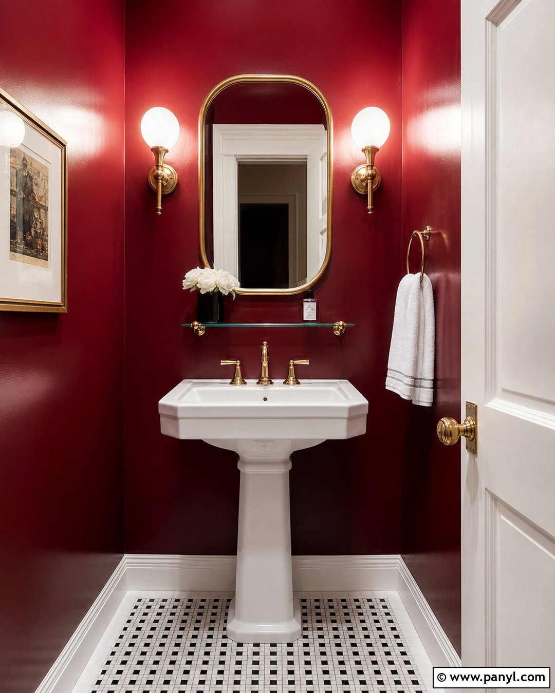 Red Wall Powder Room - 20 Red Wall Home Interior Ideas
