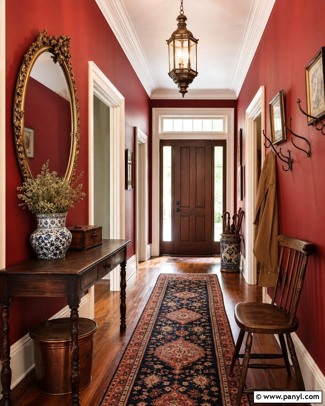 Red Wall Traditional Entryway - 20 Red Wall Vintage Style Ideas