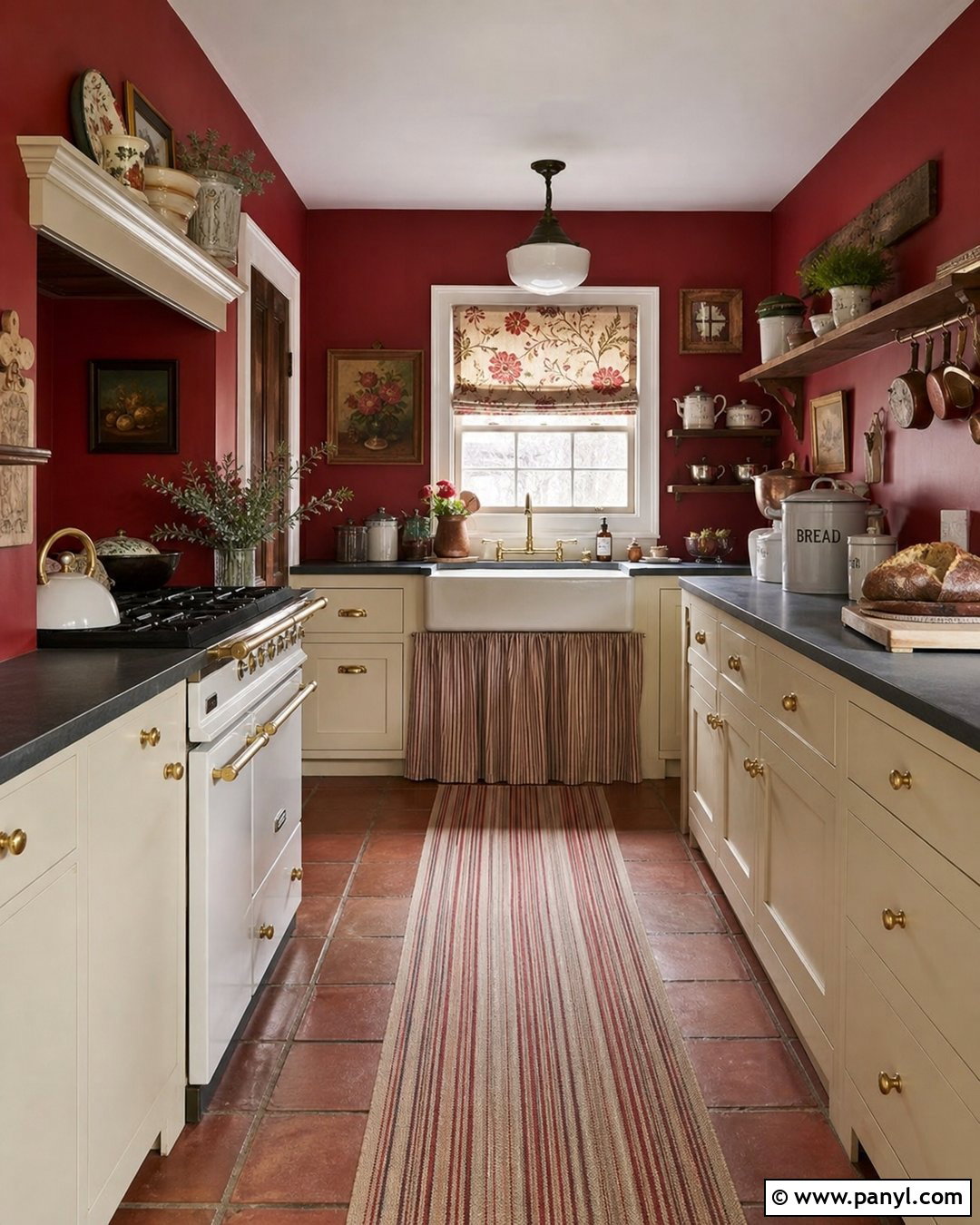 Red Wall Vintage Cottage Kitchen - 20 Red Wall Vintage Style Ideas