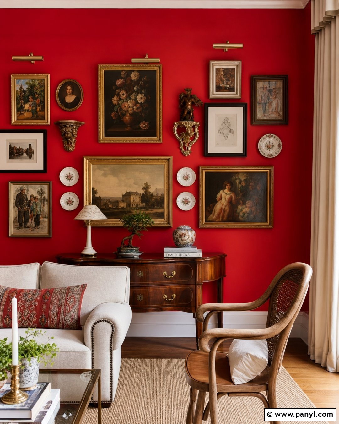 Red Wall Vintage Gallery Room - 20 Red Wall Vintage Style Ideas