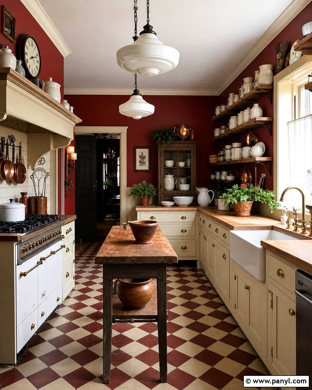Red Wall Vintage Kitchen - 20 Red Wall Vintage Style Ideas