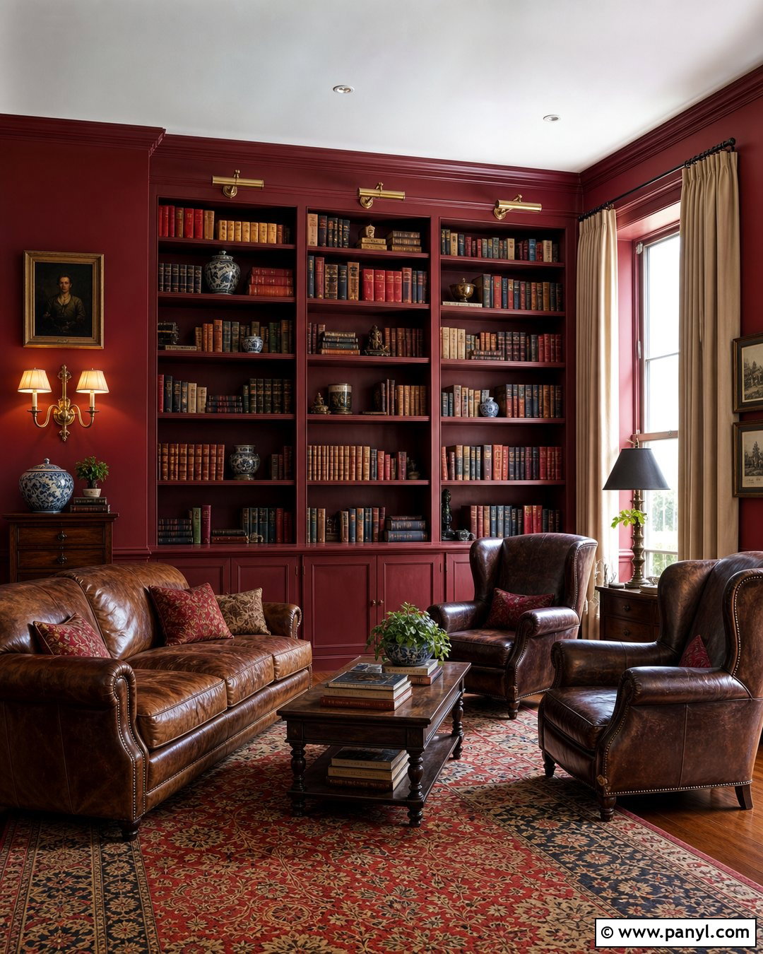 Red Wall Vintage Library - 20 Red Wall Vintage Style Ideas