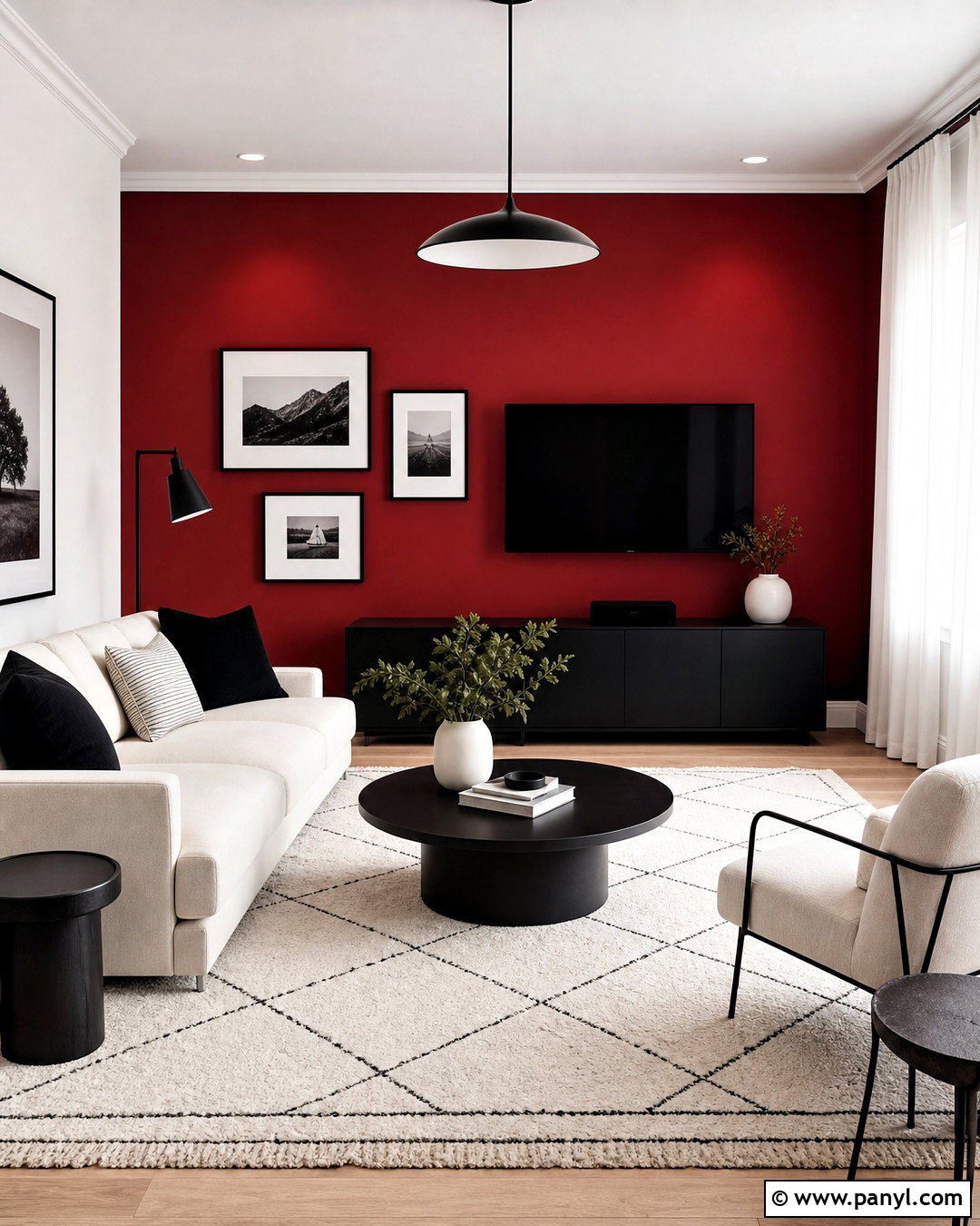 Red Wall With Black And White Decor - 20 red wall living room ideas