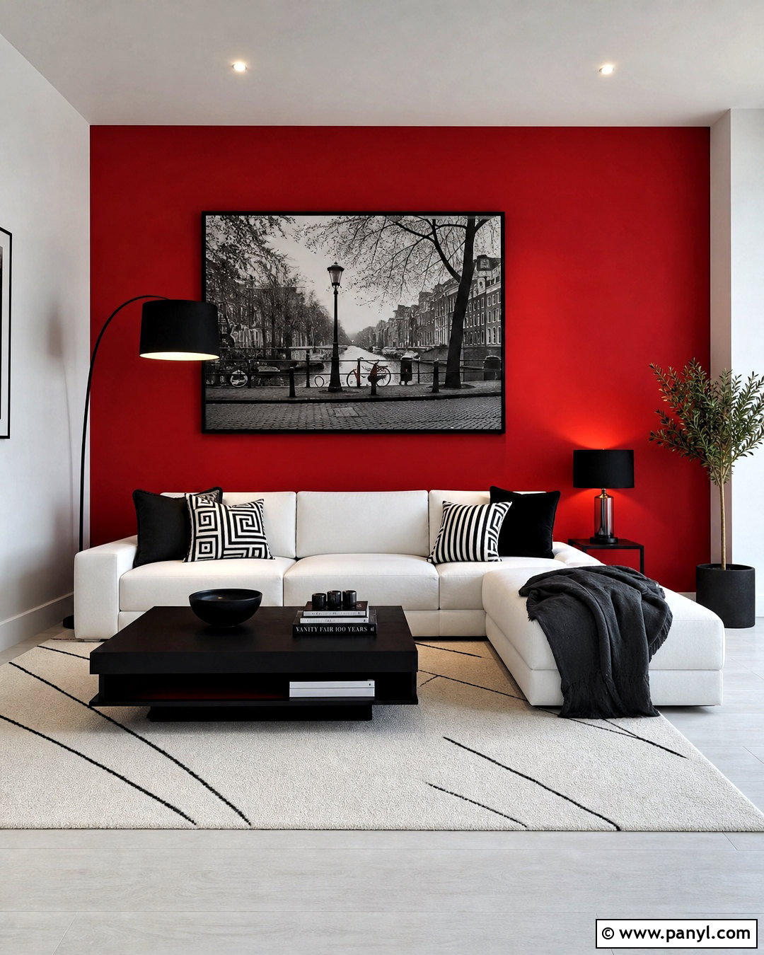 Red Wall With Black And White Decor - 20 red wall design ideas