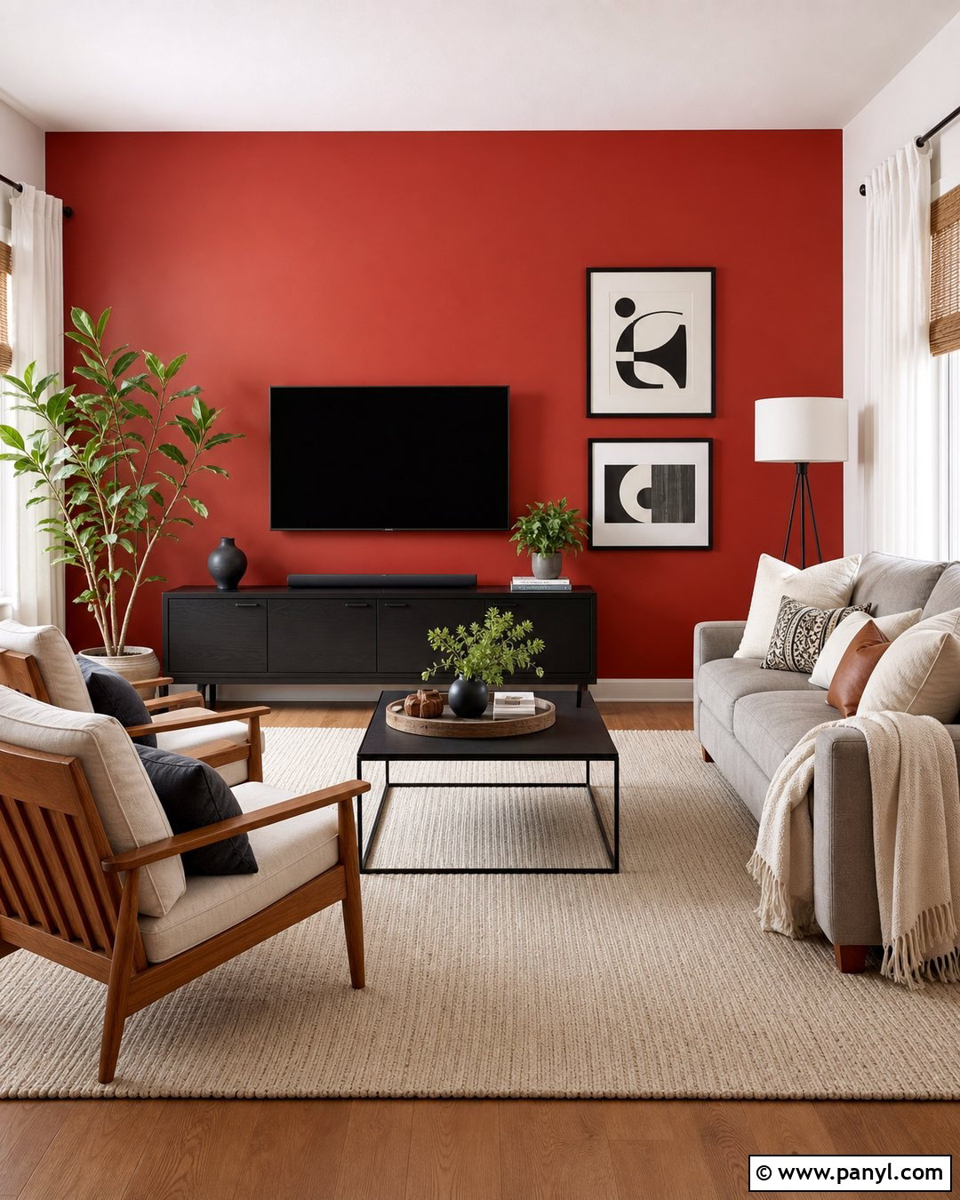Red Wall With Black Furniture - 20 Red Wall Transformation Ideas