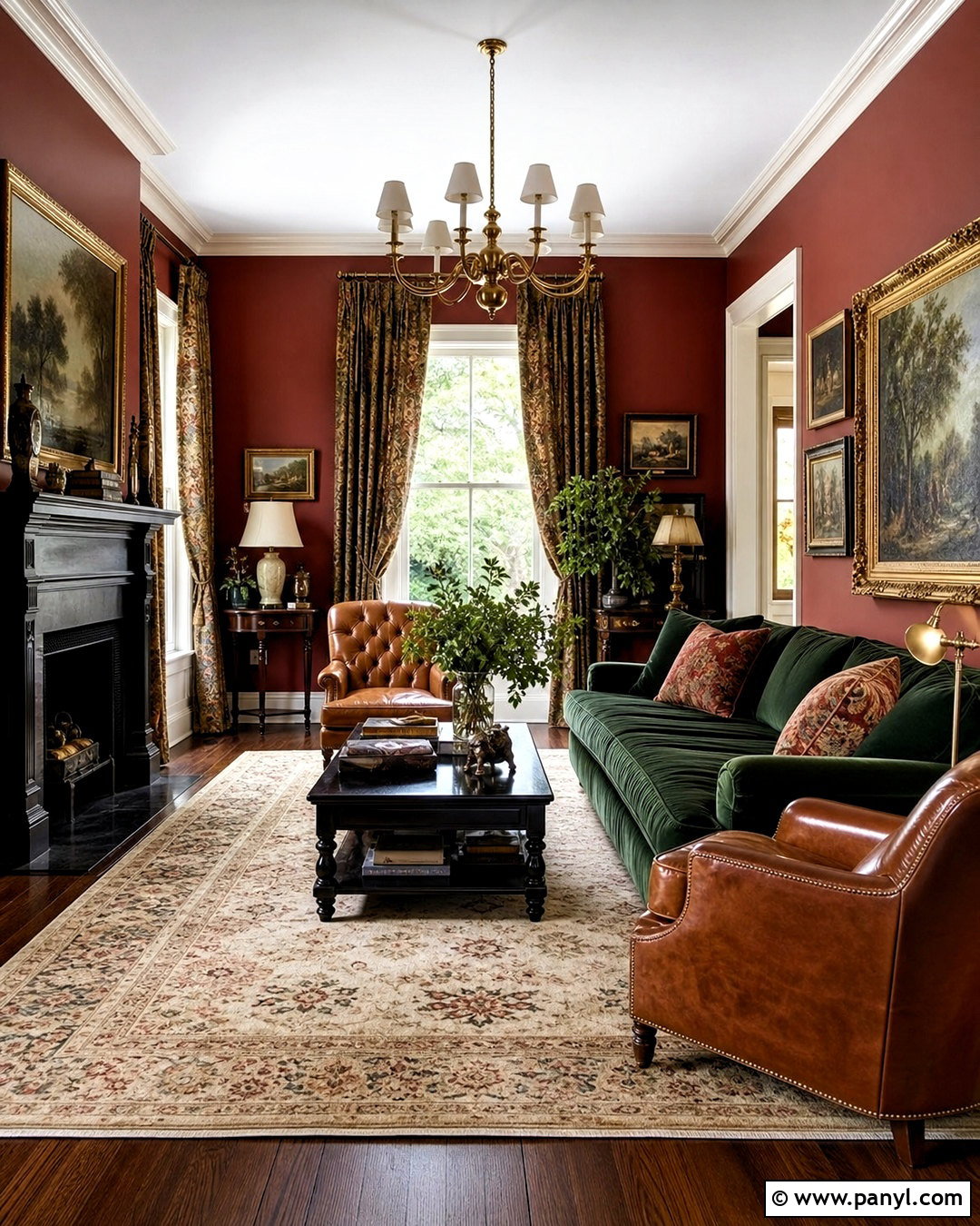 Red Wall With Dark Green Furniture - 20 red wall living room ideas