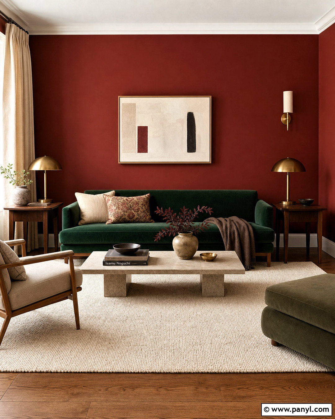 Red Wall With Dark Green Furniture - 20 red wall background ideas