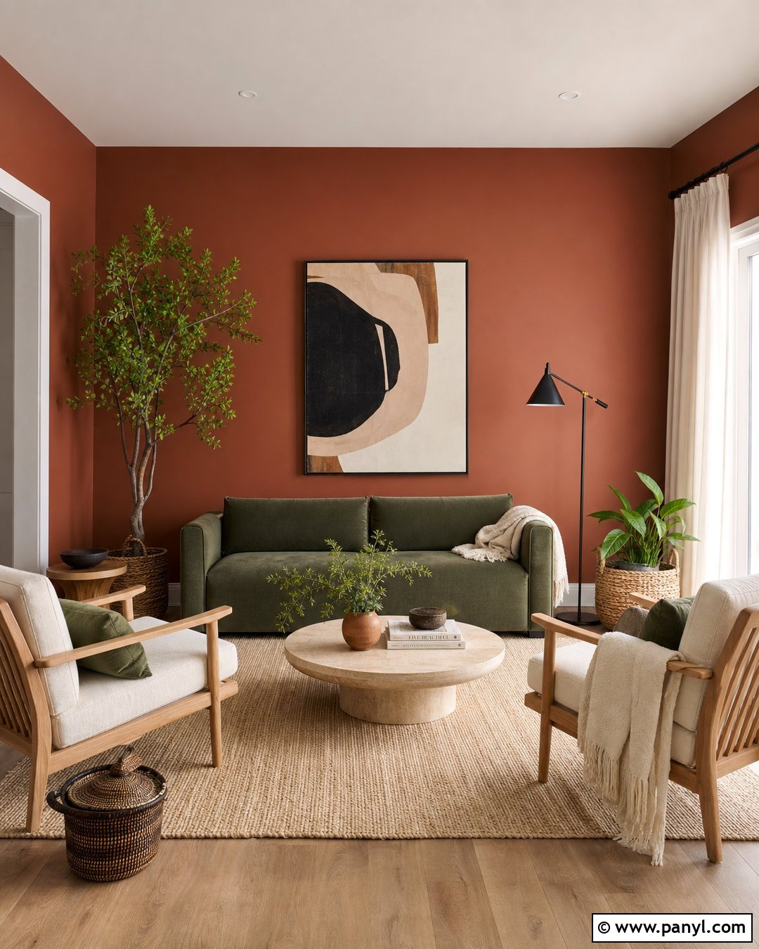 Red Wall With Green Decor - 20 Red Wall Transformation Ideas