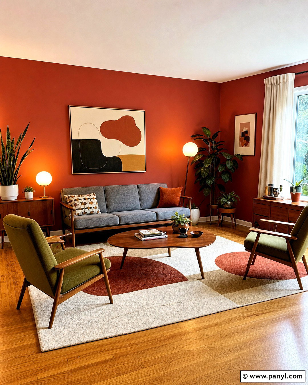 Red Wall With Midcentury Furniture - 20 red wall living room ideas