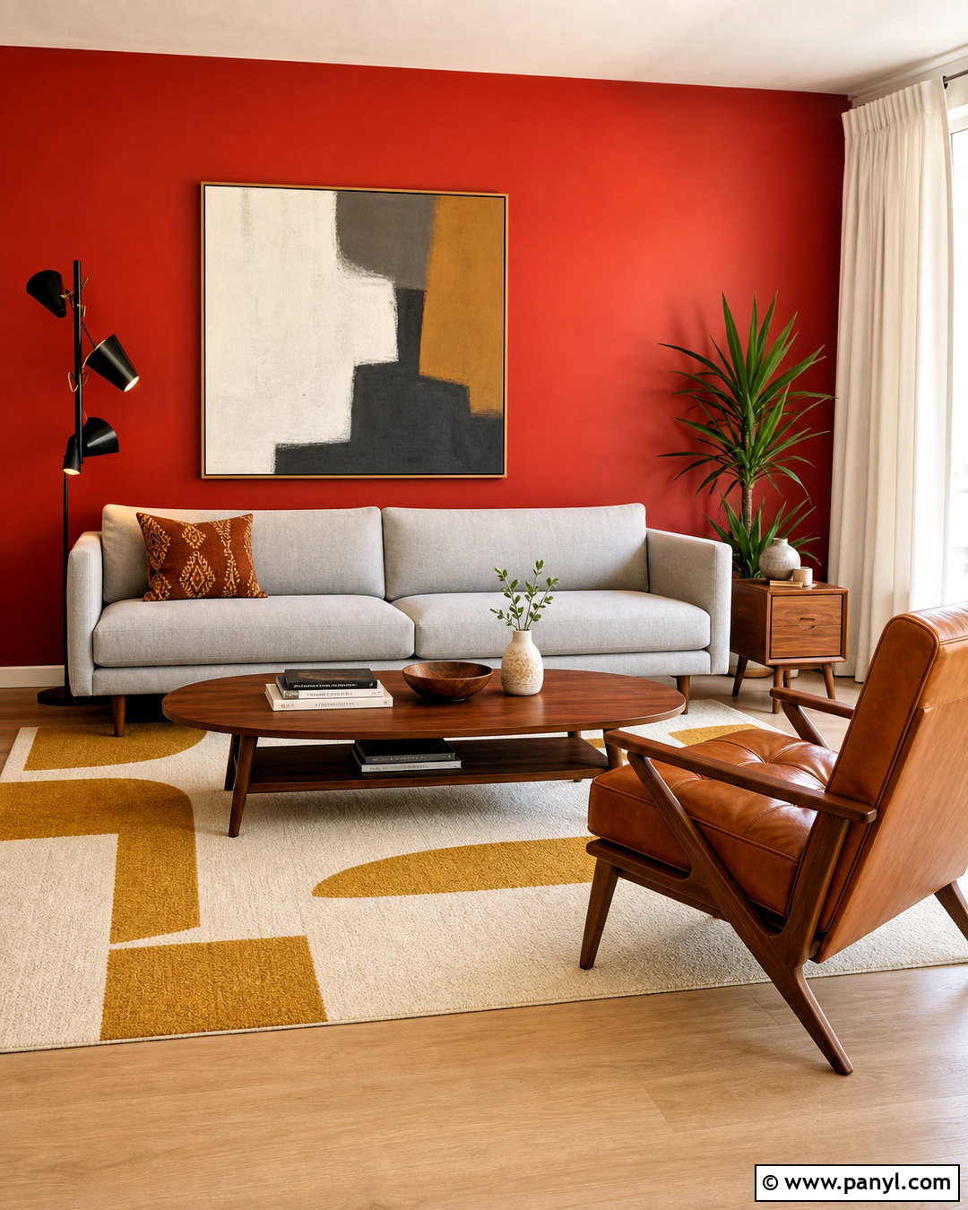 Red Wall With Midcentury Modern Furniture - 20 red wall background ideas