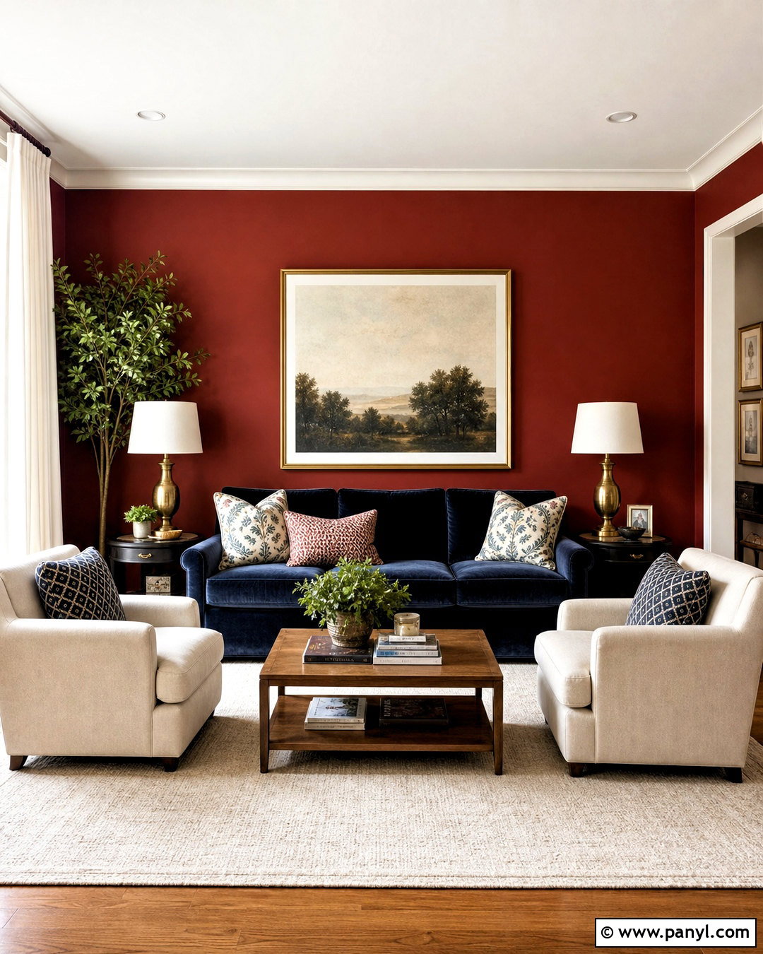 Red Wall With Navy Blue Decor - 20 red wall design ideas