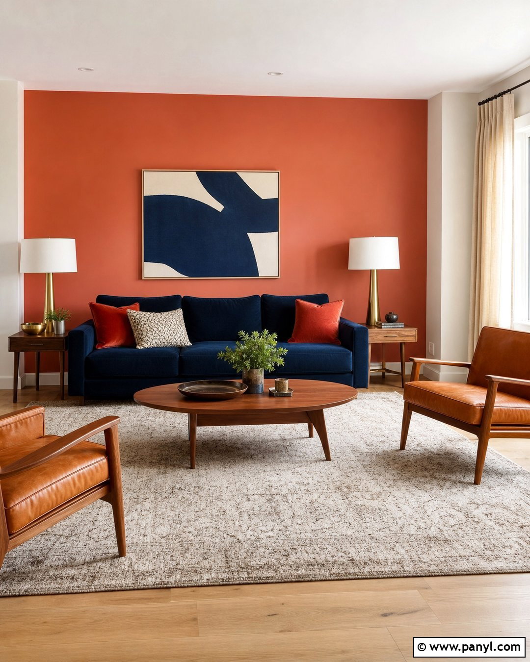 Red Wall With Navy Furniture - 25 Red Wall Interior Ideas