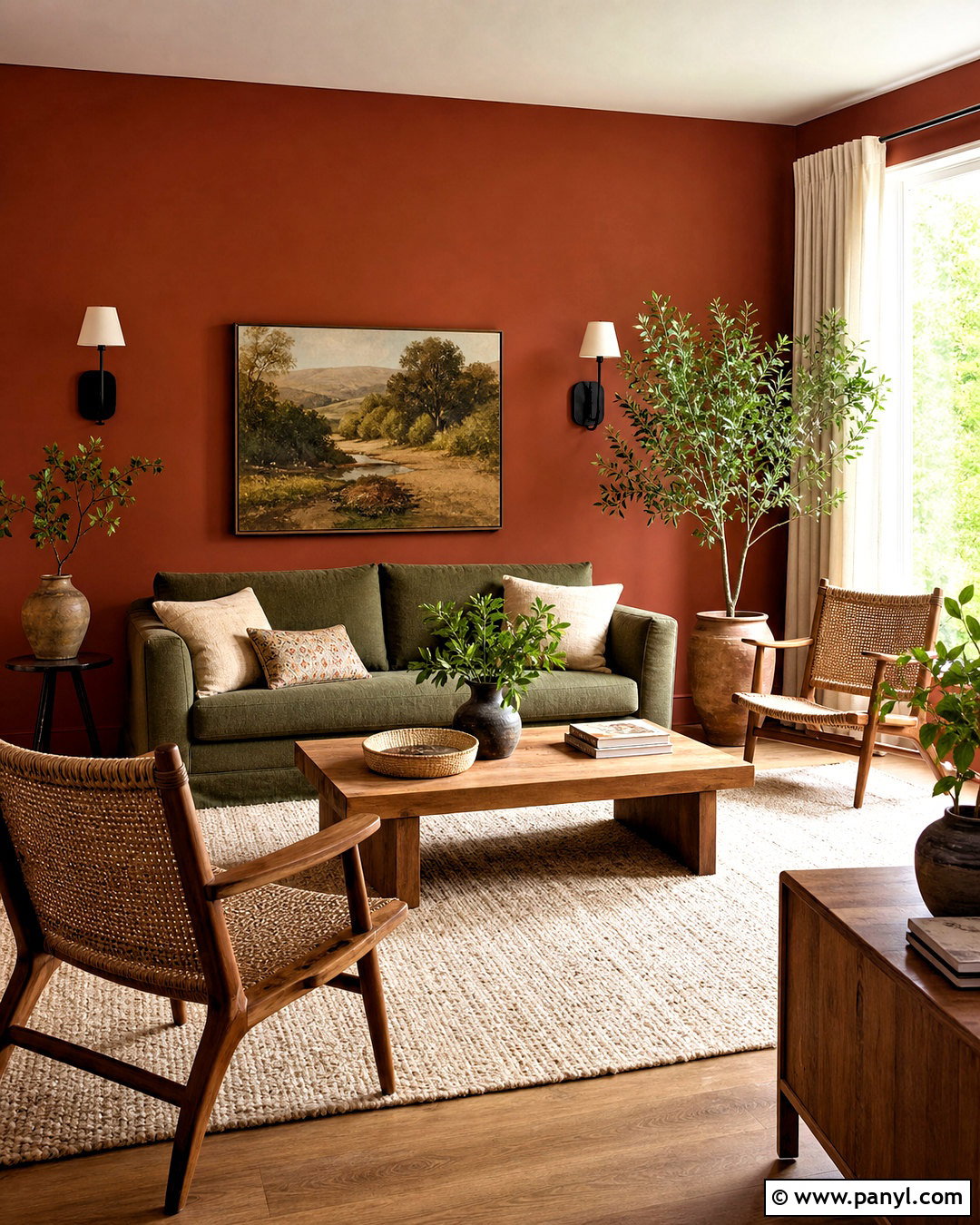 Red Wall With Olive Green Decor - 20 red wall design ideas