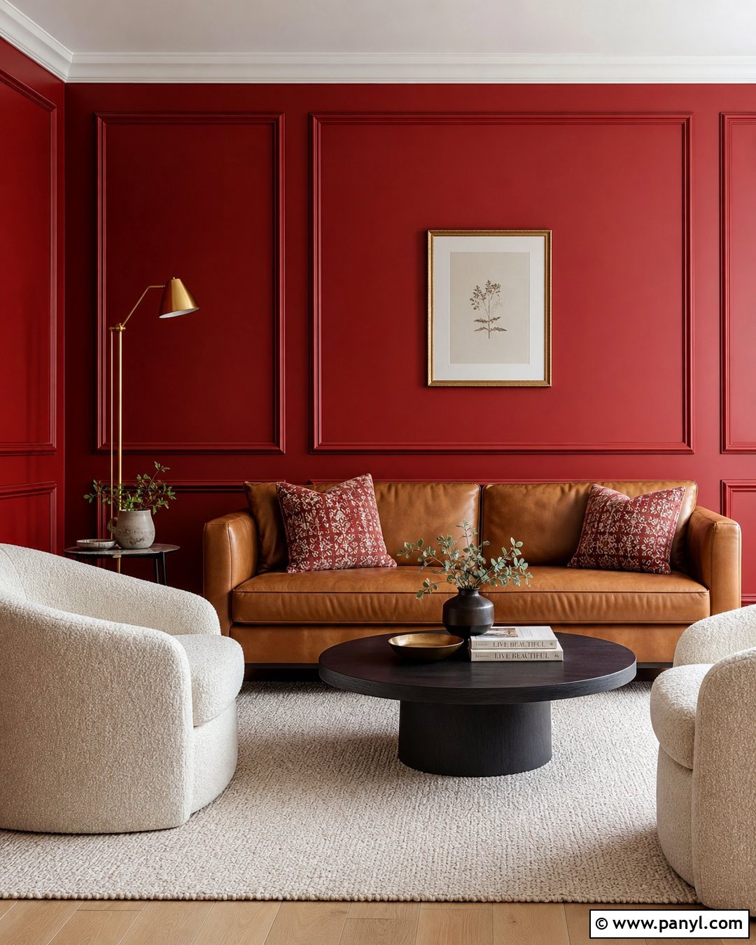Red Wall With Picture Frame Molding - 20 Red Wall Transformation Ideas