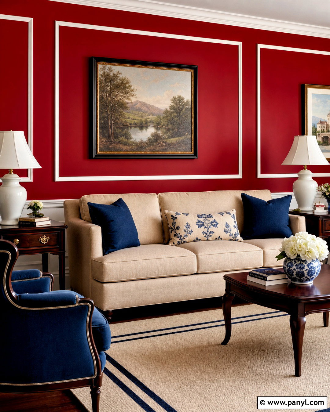Red Wall With White Picture Molding - 20 red wall background ideas