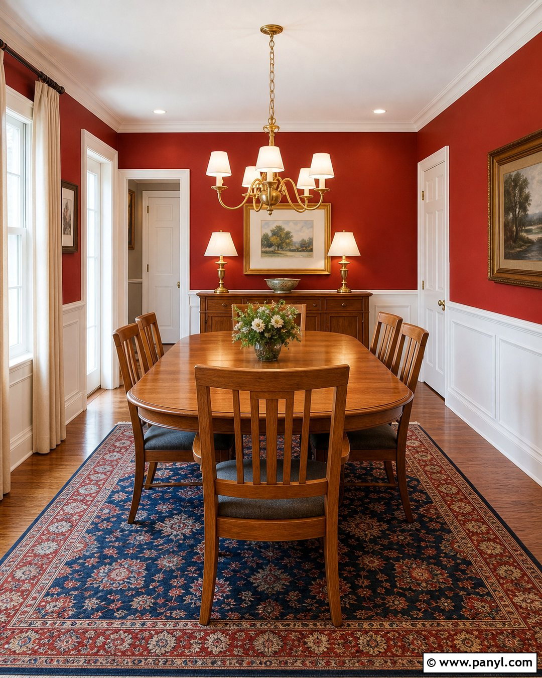 Red Wall With White Wainscoting - 25 Red Wall Interior Ideas