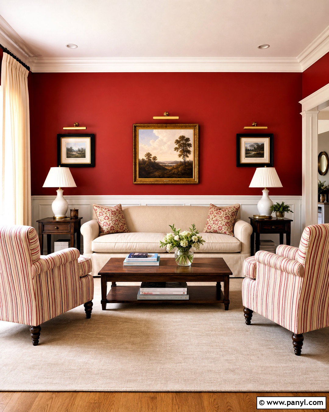 Red Wall With Wood Paneling - 20 red wall living room ideas